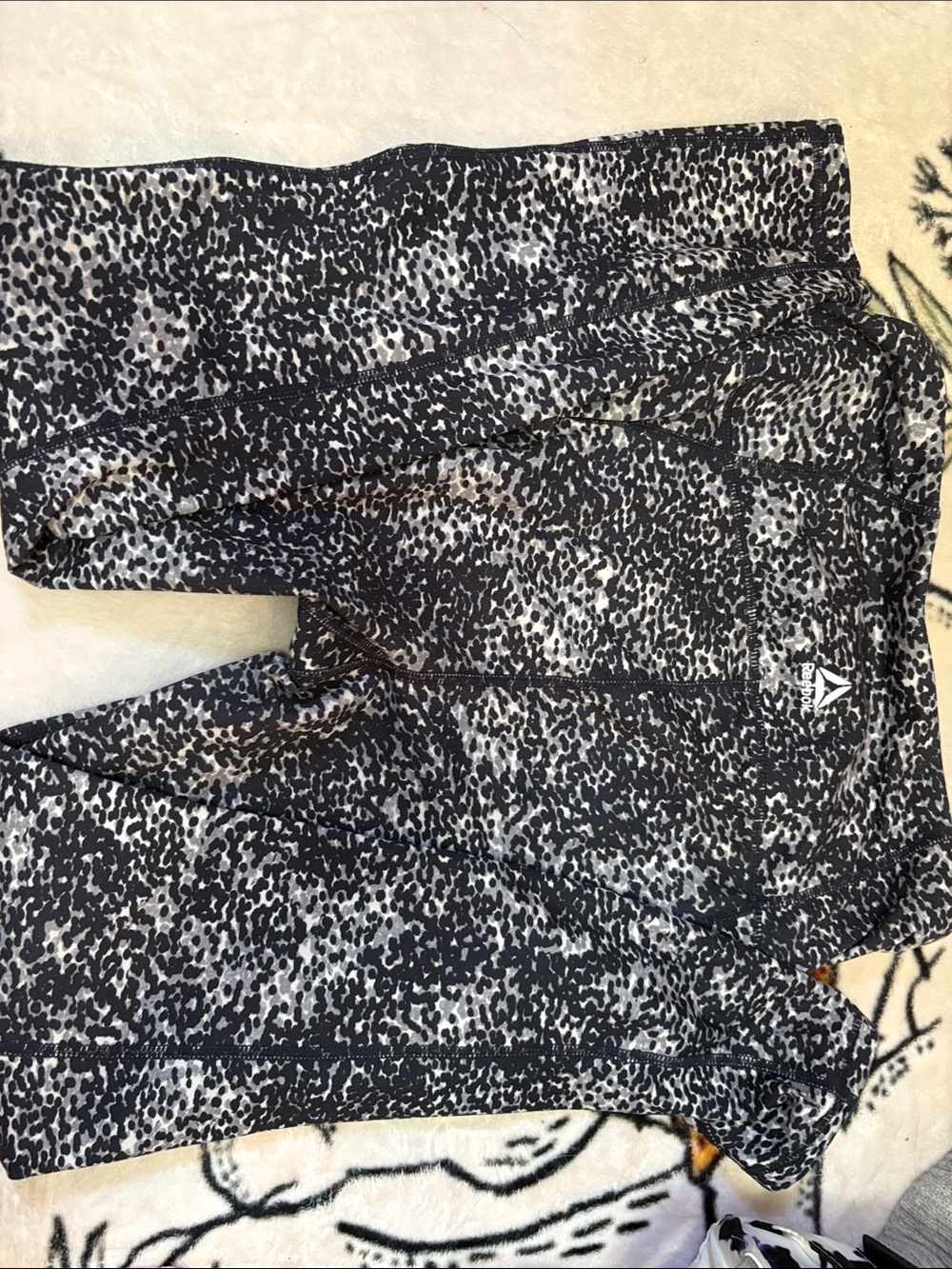 Reebok Black and White Animal-Print High-Rise Leggings